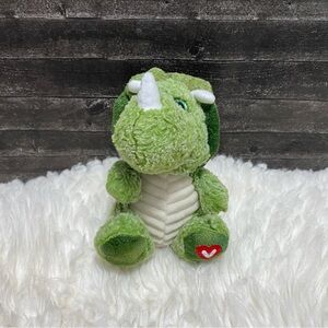 TRICERATOPS DINOSAUR PLUSH GREEN DINO STUFFED ANIMAL PLUSH HEART GLITTER EYES